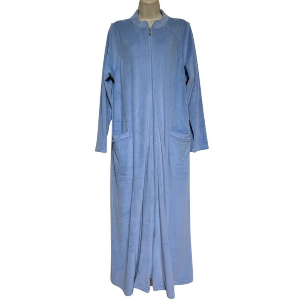 Soft Surroundings Zinfandel Zip Up Robe Porcelain Blue Sz M
